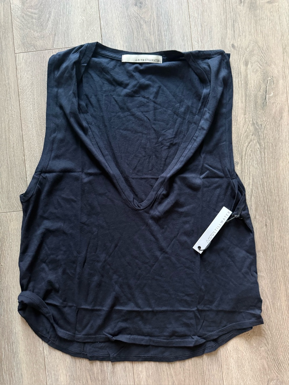 NWT Stillwater Sleeveless Deep V-Neck Black Tank Top
